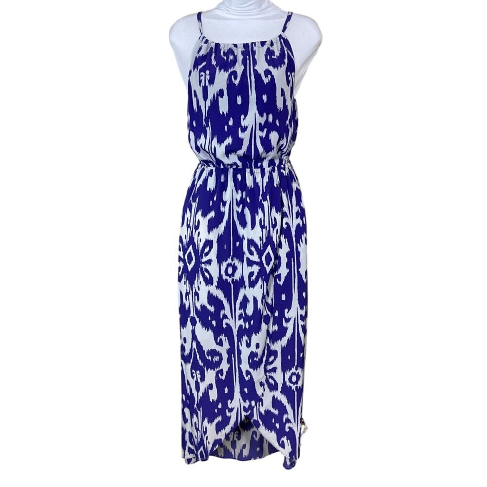 Athleta Ikat Bloom Purple & White Ripple Halter Maxi Dress Back Tie XXS